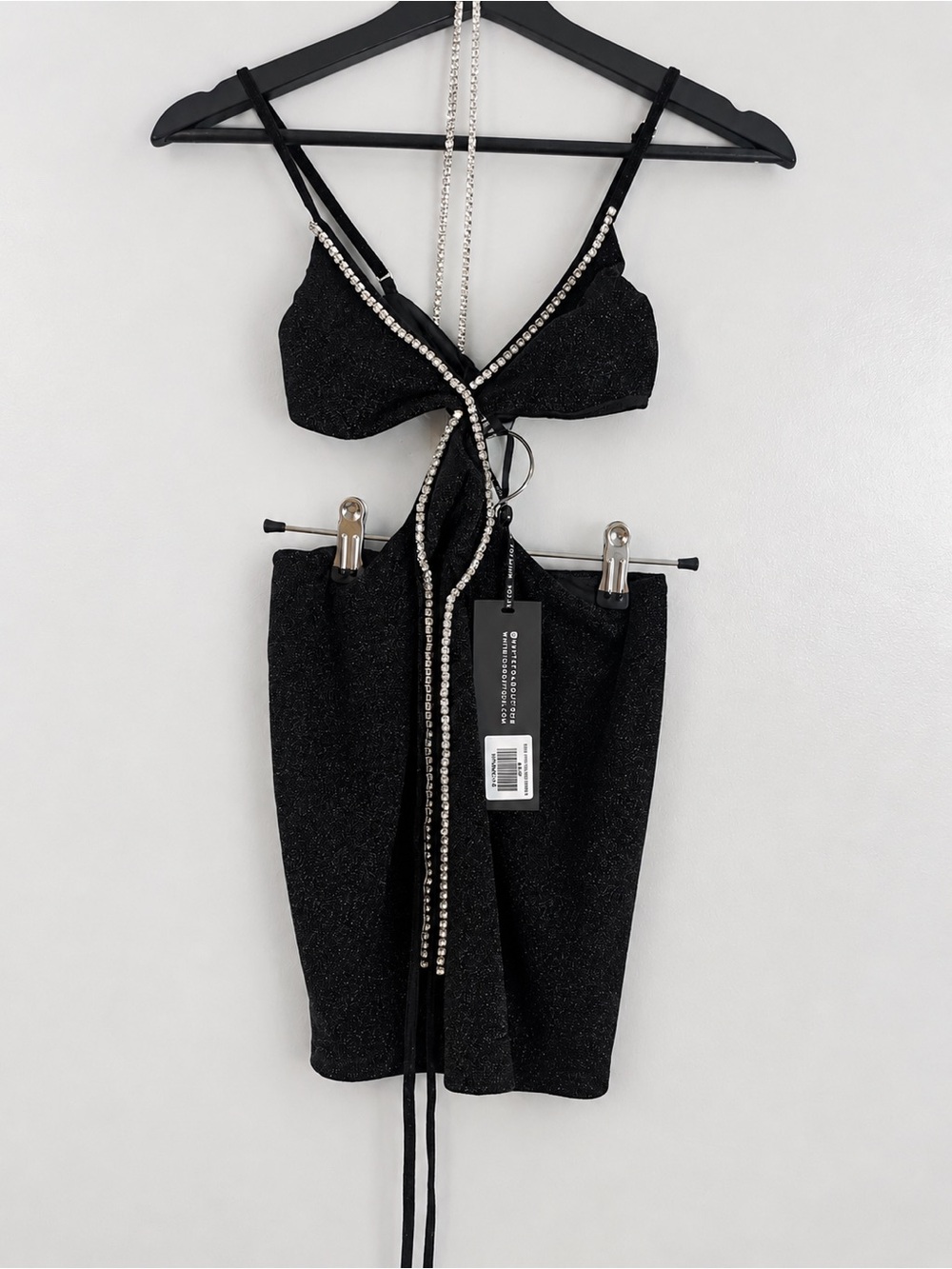 White Fox Rock With You Black Rhinestone Cutout Mini Dress S NWT